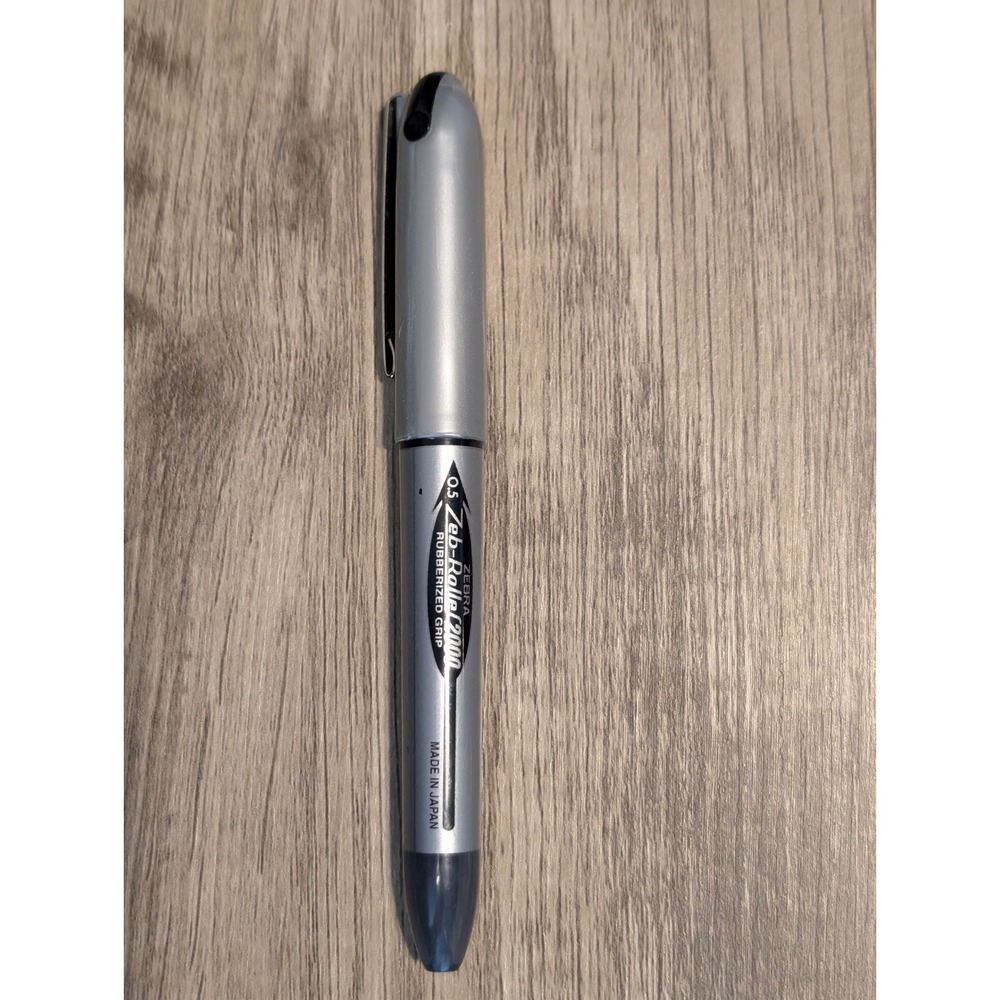 Zebra Zeb-Roller 2000 Rollerball Pen 0.5mm Fine Black Ink Silver Made Japan RARE